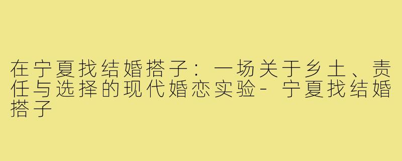 在宁夏找结婚搭子:一场关于乡土、责任与选择的现代婚恋实验-宁夏找结婚搭子