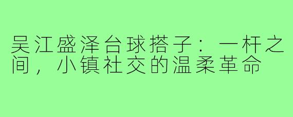 吴江盛泽台球搭子：一杆之间，小镇社交的温柔革命