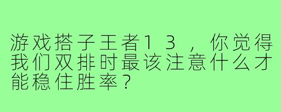 游戏搭子王者13,你觉得我们双排时最该注意什么才能稳住胜率?