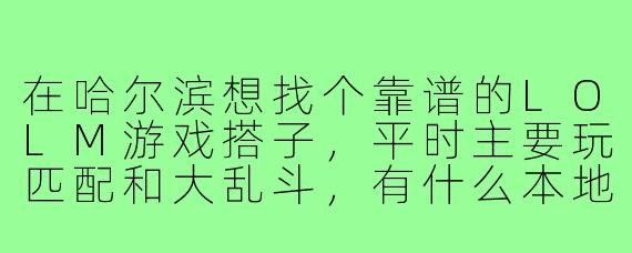 在哈尔滨想找个靠谱的LOLM游戏搭子，平时主要玩匹配和大乱斗，有什么本地群或者线下组队渠道推荐吗？