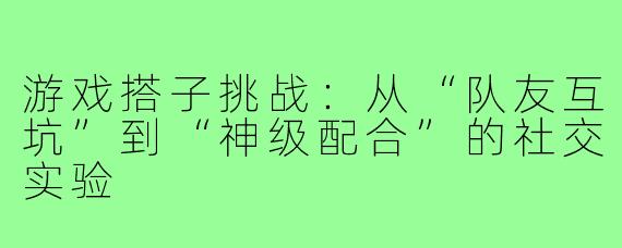 游戏搭子挑战：从“队友互坑”到“神级配合”的社交实验