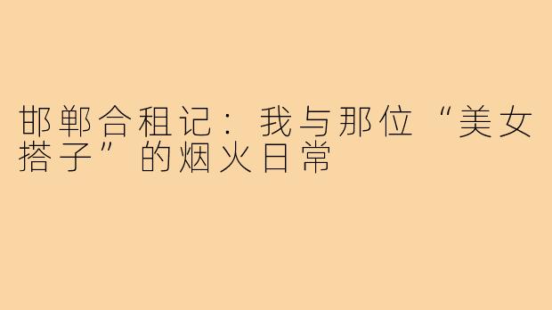 邯郸合租记:我与那位“美女搭子”的烟火日常