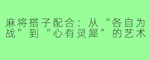麻将搭子配合:从“各自为战”到“心有灵犀”的艺术