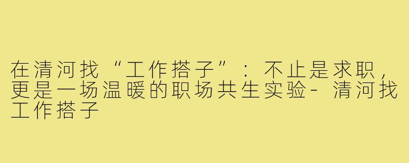 在清河找“工作搭子”：不止是求职，更是一场温暖的职场共生实验-清河找工作搭子
