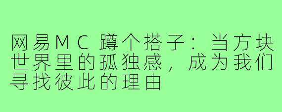 网易MC蹲个搭子:当方块世界里的孤独感,成为我们寻找彼此的理由