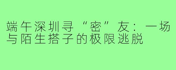 端午深圳寻“密”友:一场与陌生搭子的极限逃脱