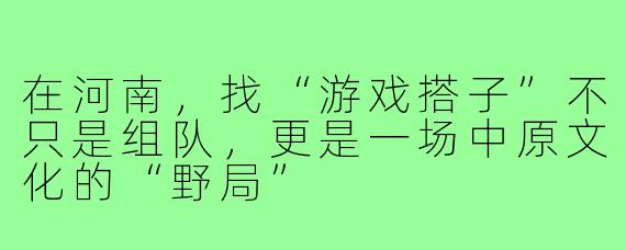 在河南,找“游戏搭子”不只是组队,更是一场中原文化的“野局”