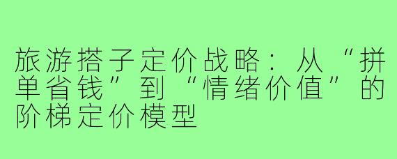 旅游搭子定价战略:从“拼单省钱”到“情绪价值”的阶梯定价模型