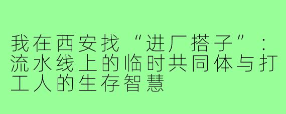 我在西安找“进厂搭子”：流水线上的临时共同体与打工人的生存智慧