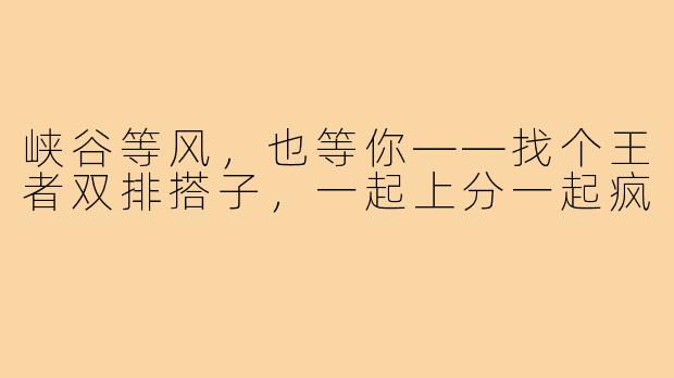 峡谷等风，也等你——找个王者双排搭子，一起上分一起疯