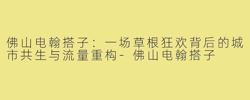 佛山电翰搭子:一场草根狂欢背后的城市共生与流量重构-佛山电翰搭子