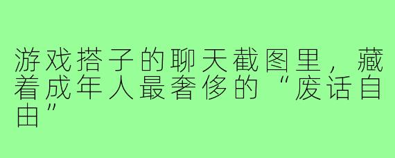 游戏搭子的聊天截图里，藏着成年人最奢侈的“废话自由”