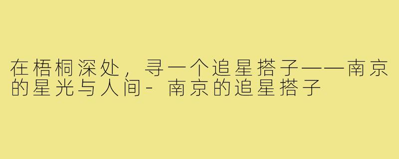 在梧桐深处，寻一个追星搭子——南京的星光与人间-南京的追星搭子