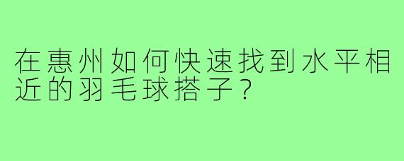 在惠州如何快速找到水平相近的羽毛球搭子？