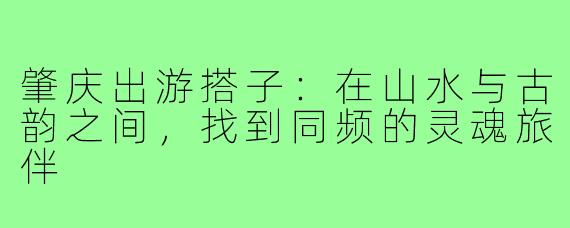 肇庆出游搭子:在山水与古韵之间,找到同频的灵魂旅伴