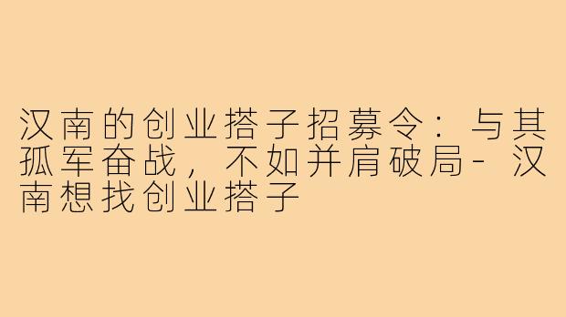汉南的创业搭子招募令:与其孤军奋战,不如并肩破局-汉南想找创业搭子