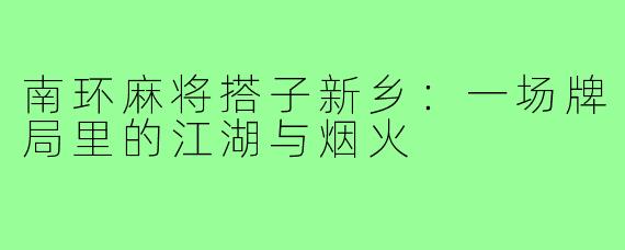 南环麻将搭子新乡:一场牌局里的江湖与烟火