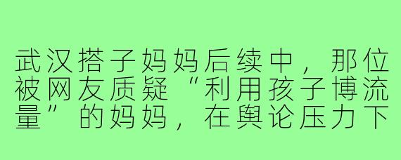 武汉搭子妈妈后续中,那位被网友质疑“利用孩子博流量”的妈妈,在舆论压力下做出了哪些具体回应?