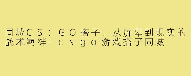 同城CS:GO搭子:从屏幕到现实的战术羁绊-csgo游戏搭子同城
