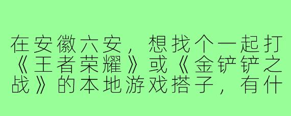在安徽六安,想找个一起打《王者荣耀》或《金铲铲之战》的本地游戏搭子,有什么靠谱的渠道或注意事项吗?