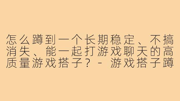 怎么蹲到一个长期稳定、不搞消失、能一起打游戏聊天的高质量游戏搭子?-游戏搭子蹲人