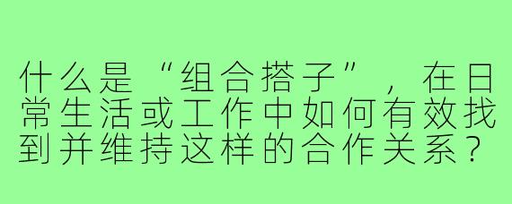 什么是“组合搭子”,在日常生活或工作中如何有效找到并维持这样的合作关系?
