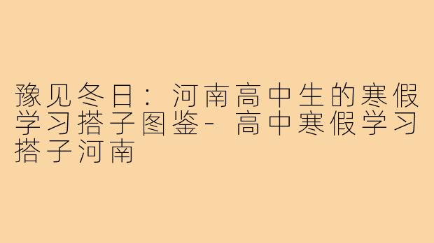 豫见冬日：河南高中生的寒假学习搭子图鉴-高中寒假学习搭子河南