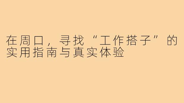 在周口,寻找“工作搭子”的实用指南与真实体验