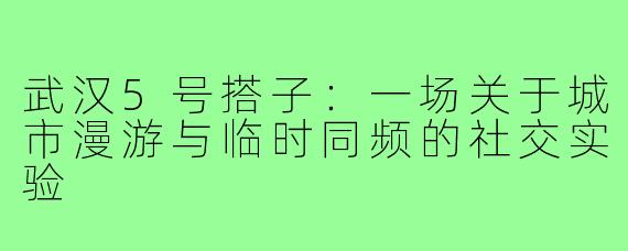武汉5号搭子:一场关于城市漫游与临时同频的社交实验
