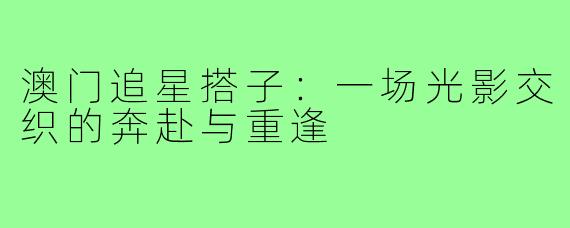 澳门追星搭子:一场光影交织的奔赴与重逢