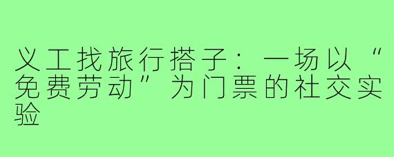 义工找旅行搭子:一场以“免费劳动”为门票的社交实验