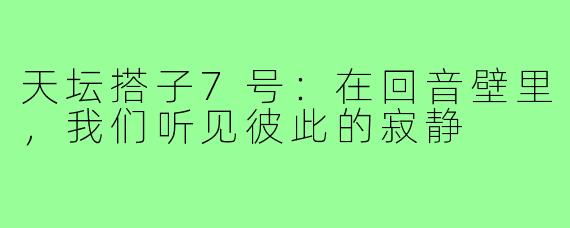 天坛搭子7号：在回音壁里，我们听见彼此的寂静
