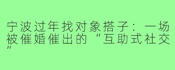 宁波过年找对象搭子:一场被催婚催出的“互助式社交”