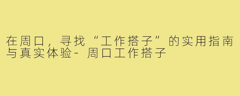 在周口,寻找“工作搭子”的实用指南与真实体验-周口工作搭子