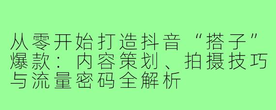 从零开始打造抖音“搭子”爆款:内容策划、拍摄技巧与流量密码全解析
