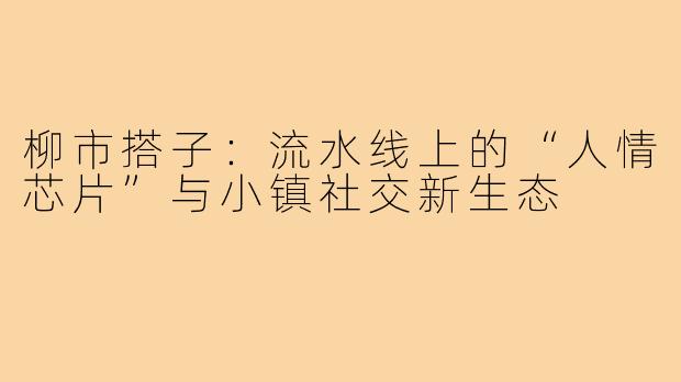 柳市搭子：流水线上的“人情芯片”与小镇社交新生态