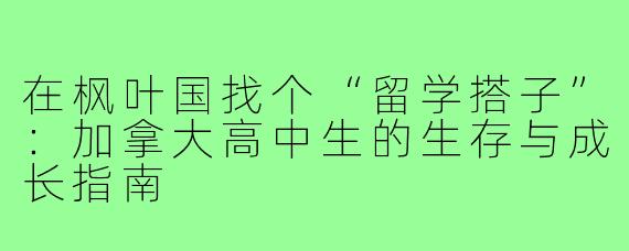 在枫叶国找个“留学搭子”:加拿大高中生的生存与成长指南