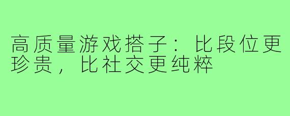 高质量游戏搭子：比段位更珍贵，比社交更纯粹
