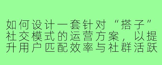 如何设计一套针对“搭子”社交模式的运营方案，以提升用户匹配效率与社群活跃度？