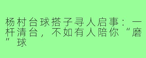 杨村台球搭子寻人启事:一杆清台,不如有人陪你“磨”球