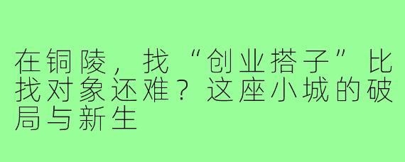 在铜陵，找“创业搭子”比找对象还难？这座小城的破局与新生