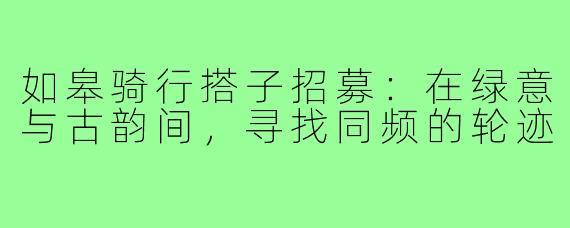 如皋骑行搭子招募:在绿意与古韵间,寻找同频的轮迹