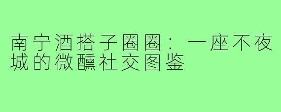 南宁酒搭子圈圈:一座不夜城的微醺社交图鉴