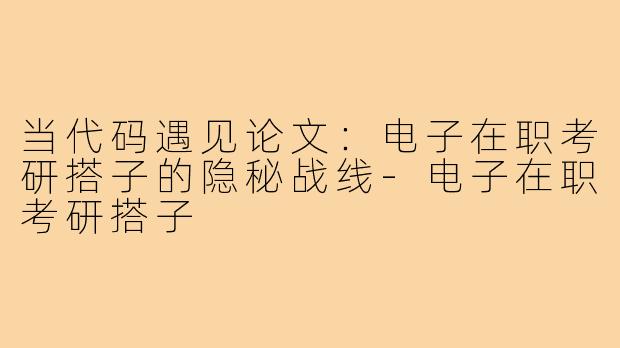当代码遇见论文:电子在职考研搭子的隐秘战线-电子在职考研搭子