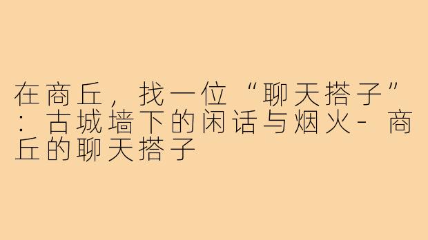 在商丘,找一位“聊天搭子”:古城墙下的闲话与烟火-商丘的聊天搭子