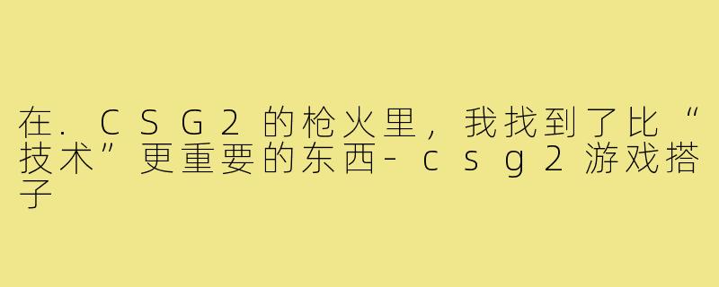 在.CSG2的枪火里,我找到了比“技术”更重要的东西-csg2游戏搭子
