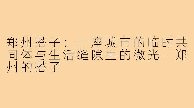 郑州搭子:一座城市的临时共同体与生活缝隙里的微光-郑州的搭子