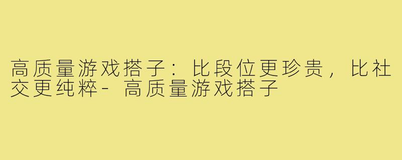 高质量游戏搭子：比段位更珍贵，比社交更纯粹-高质量游戏搭子