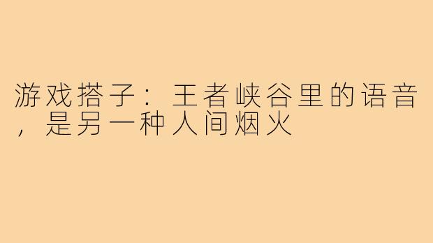 游戏搭子:王者峡谷里的语音,是另一种人间烟火
