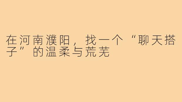 在河南濮阳,找一个“聊天搭子”的温柔与荒芜